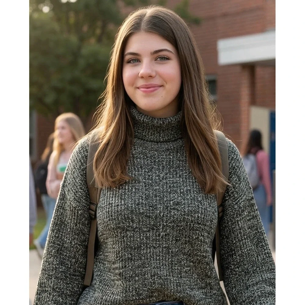 Zenana green turtleneck bubble sleeve sweater medium Academia Indie